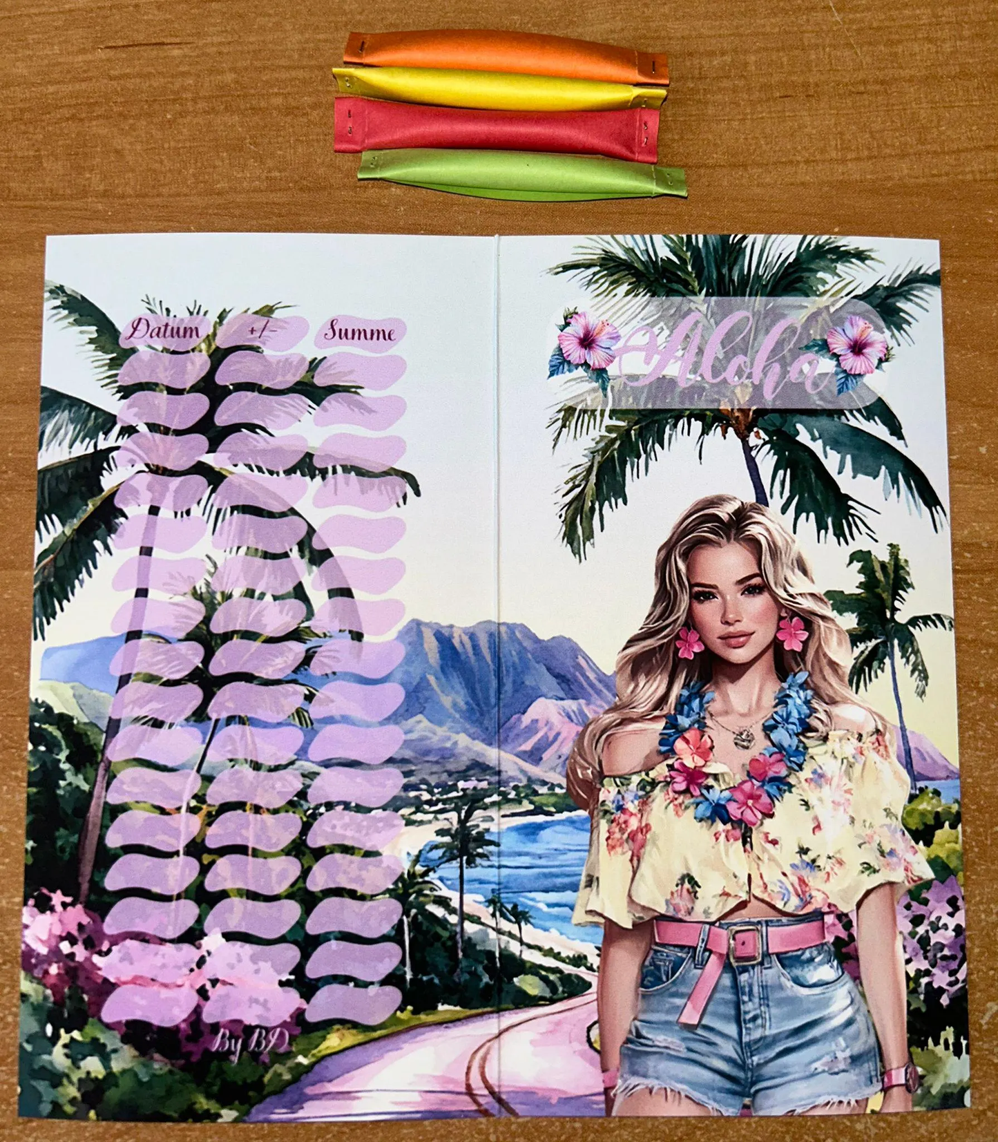 Aloha Klappkarte A6 Challenge Budgeting Sparen