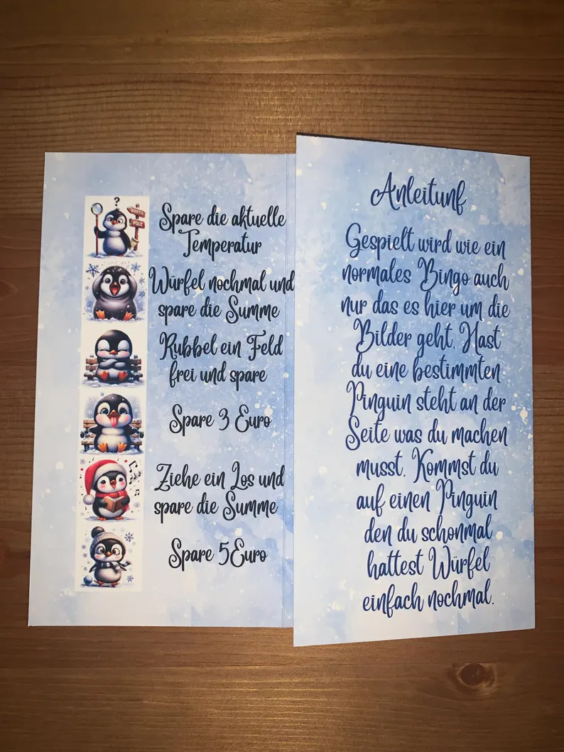 Pinguin Bingo Klapp A6 Budgeting Sparen Challenge