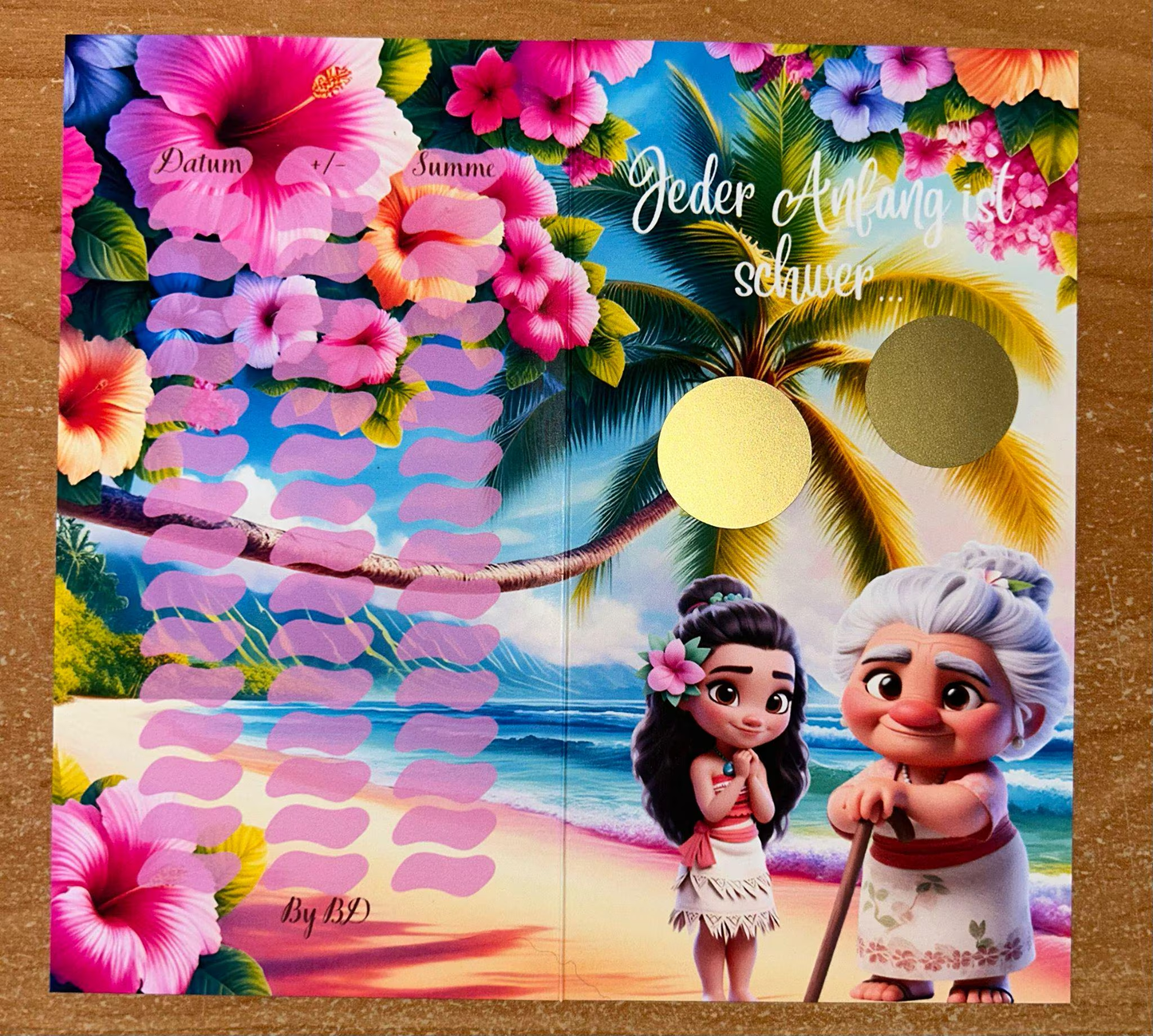 Moana Klappkarten A6 Sparen Budgeting Challenge