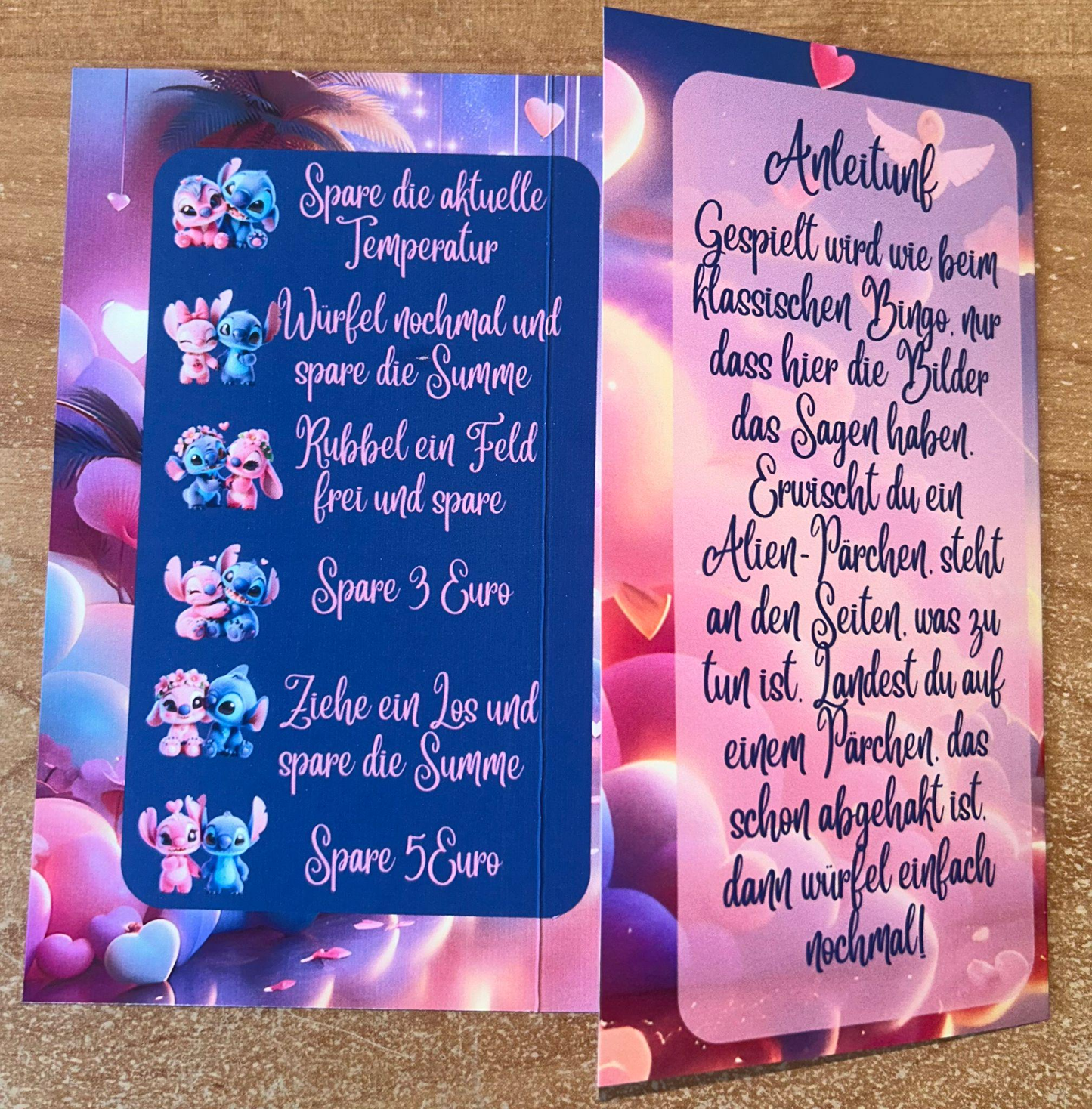 Liebes Bingo Klapp A6 Budgeting Sparen Challenge