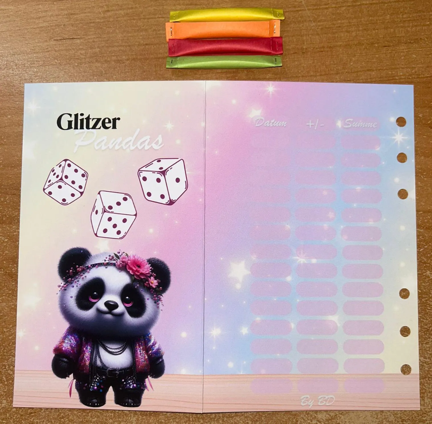 Glitzer Pandas Klappkarte A6 Budgeting Challenge Sparen