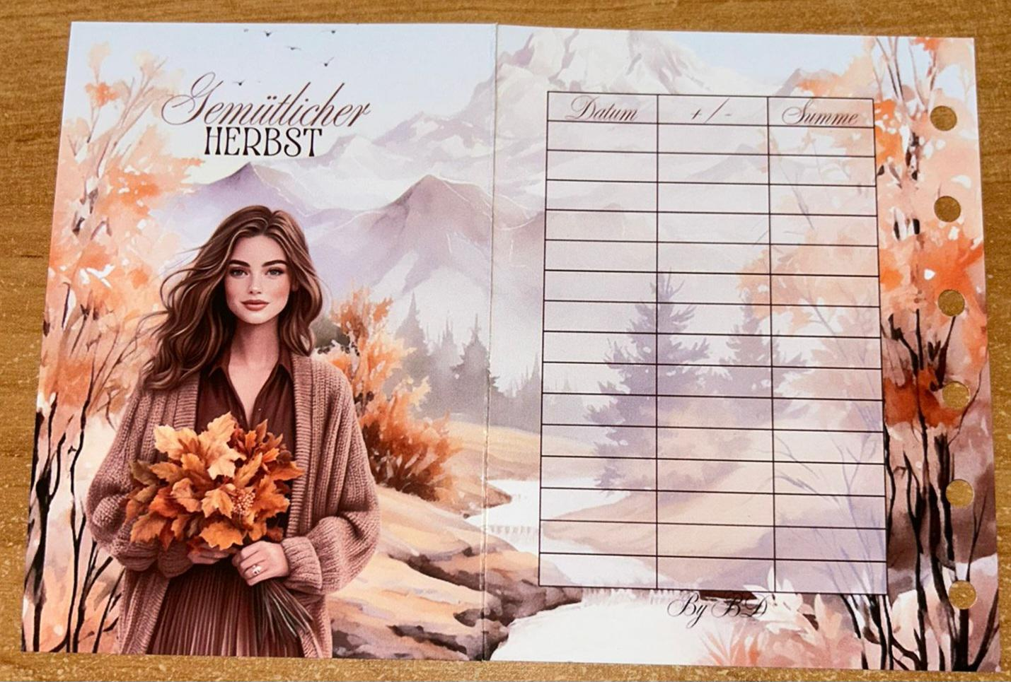 Gemütlicher Herbst A7 Klappkarte Budgeting Challenge Sparen