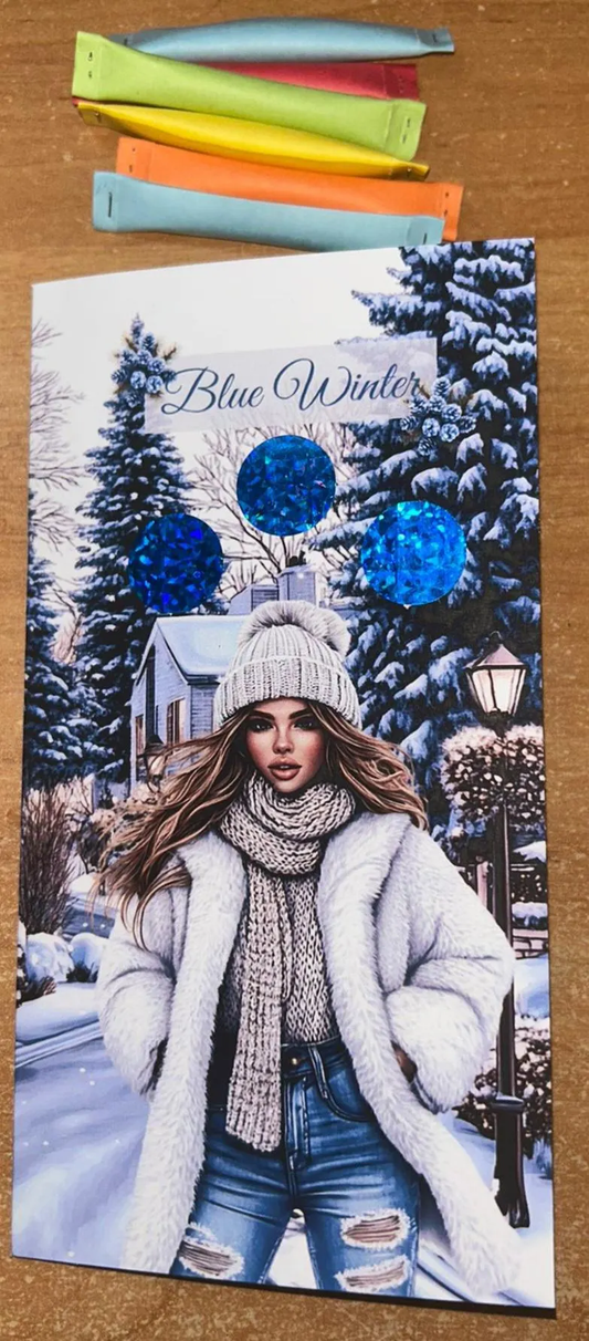 Blue Winter A6 Klappkarte Challenge Budgeting Sparen