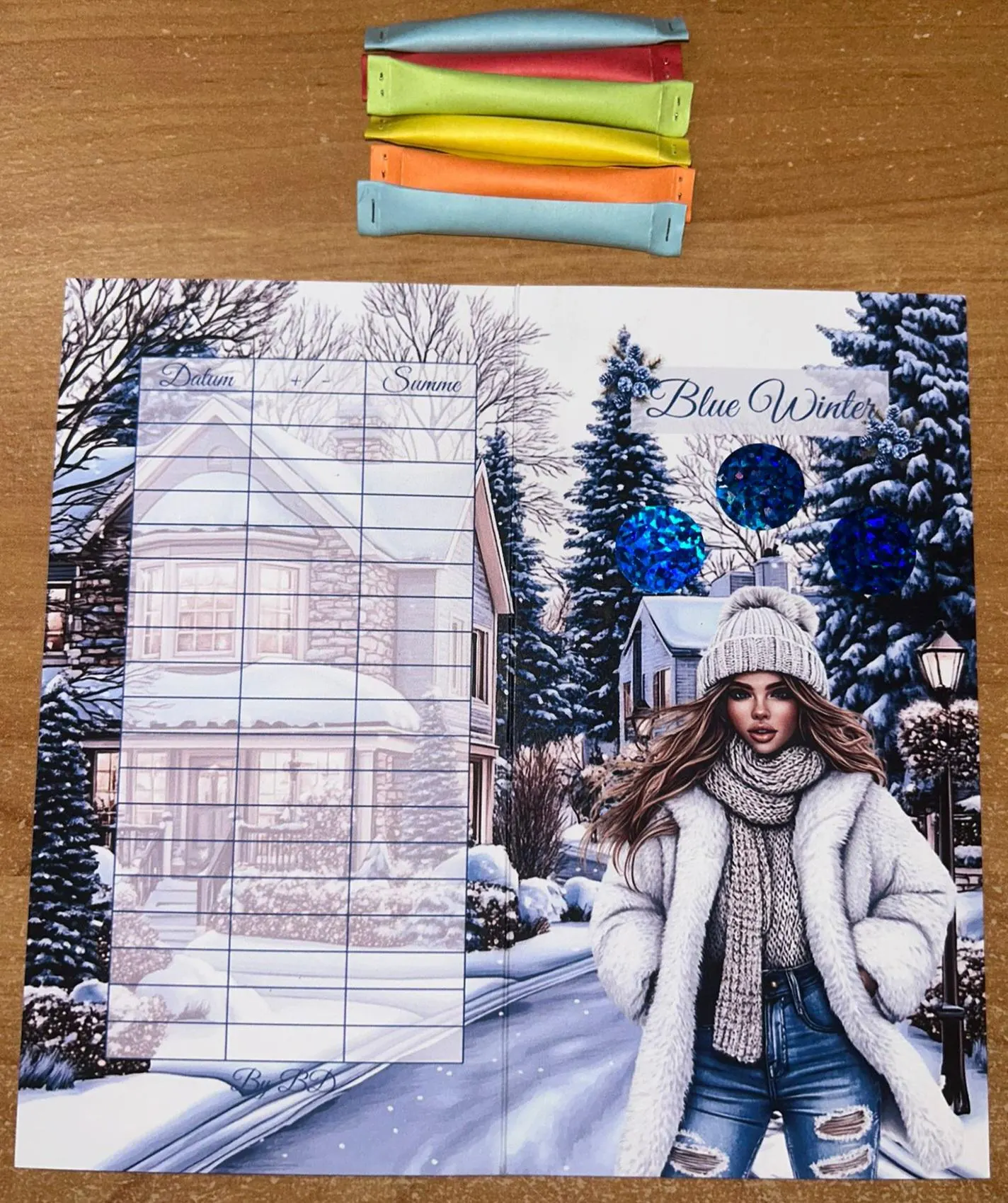 Blue Winter A6 Klappkarte Challenge Budgeting Sparen